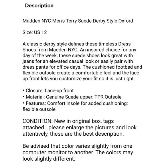 Madden NYC Men's Terry Suede Derby Style Oxford Size 12 NIB Taupe - Picture 9 of 9